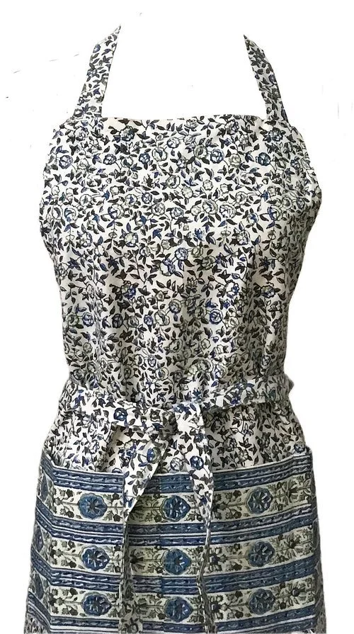 cornwall blue hand block printed apron