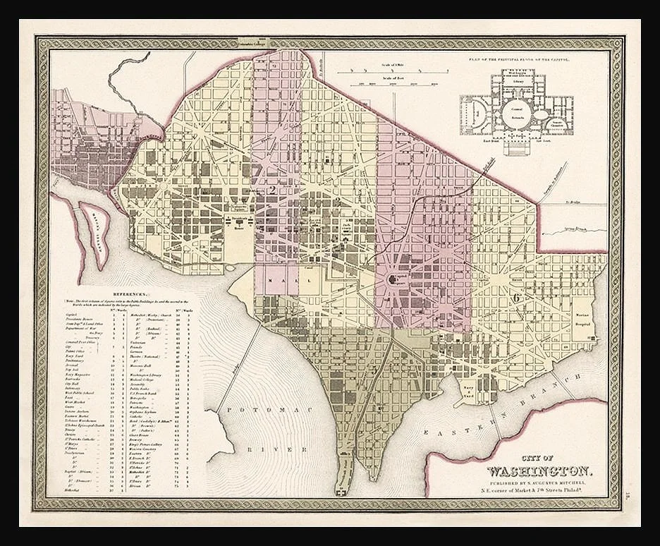 1851 city of washington dc antique map