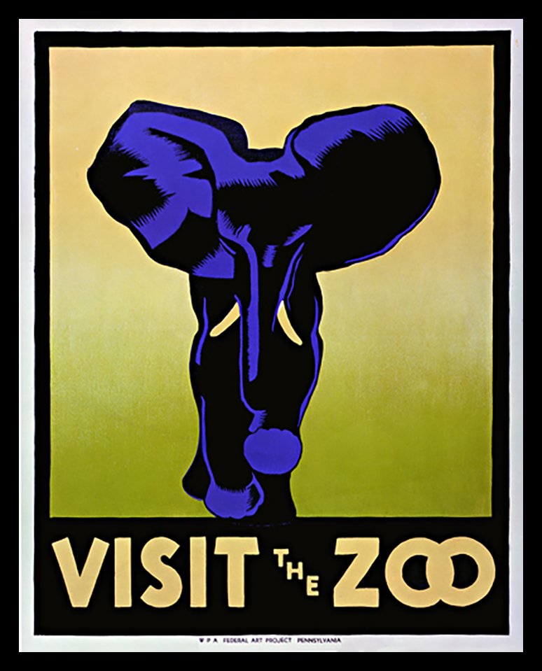 visit the zoo elephant vintage wpa poster