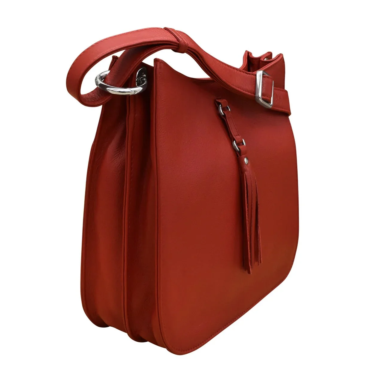 red leather feed bag handbag