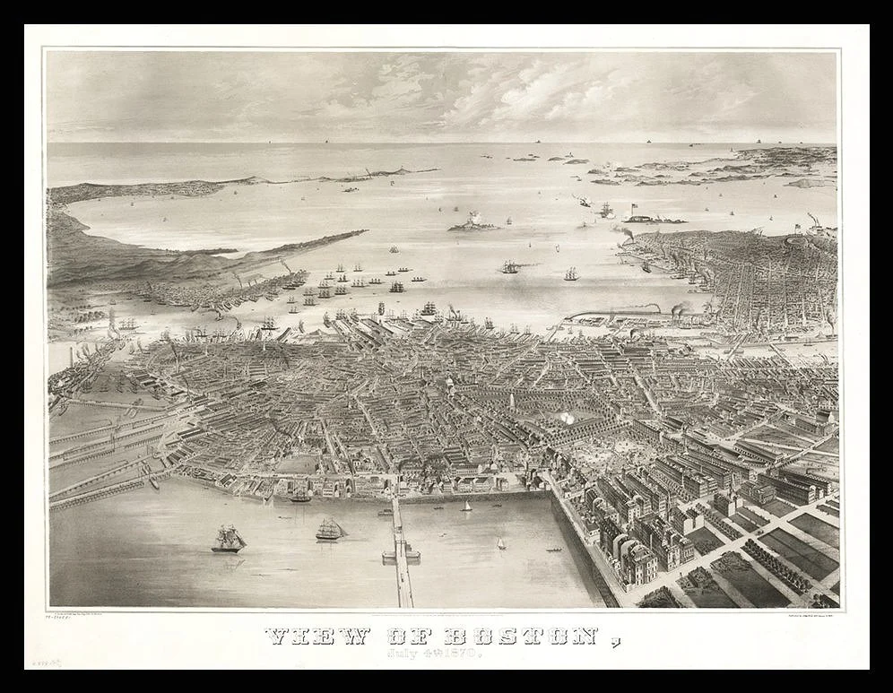 1870 view of boston antique map