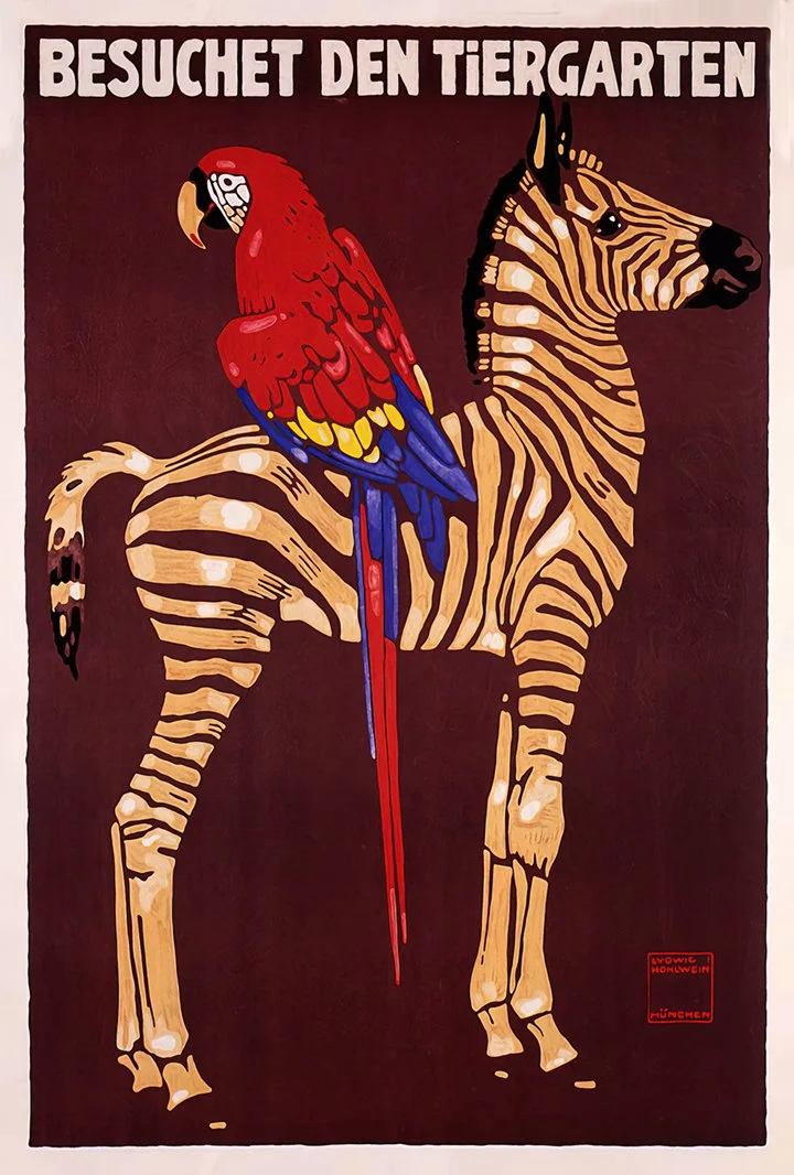 Besuchet Den Tiergarten Vintage Zoo Poster
