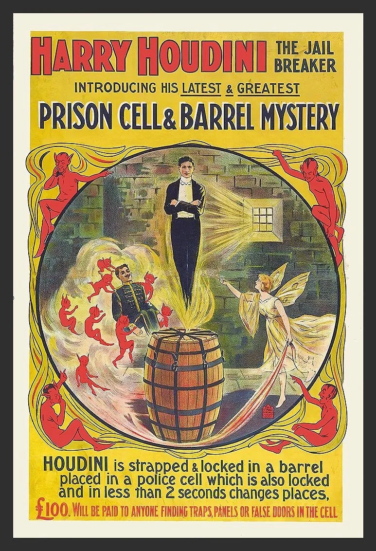 houdini prison cell vintage magic poster