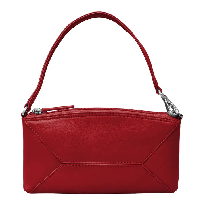 red leather wristlet