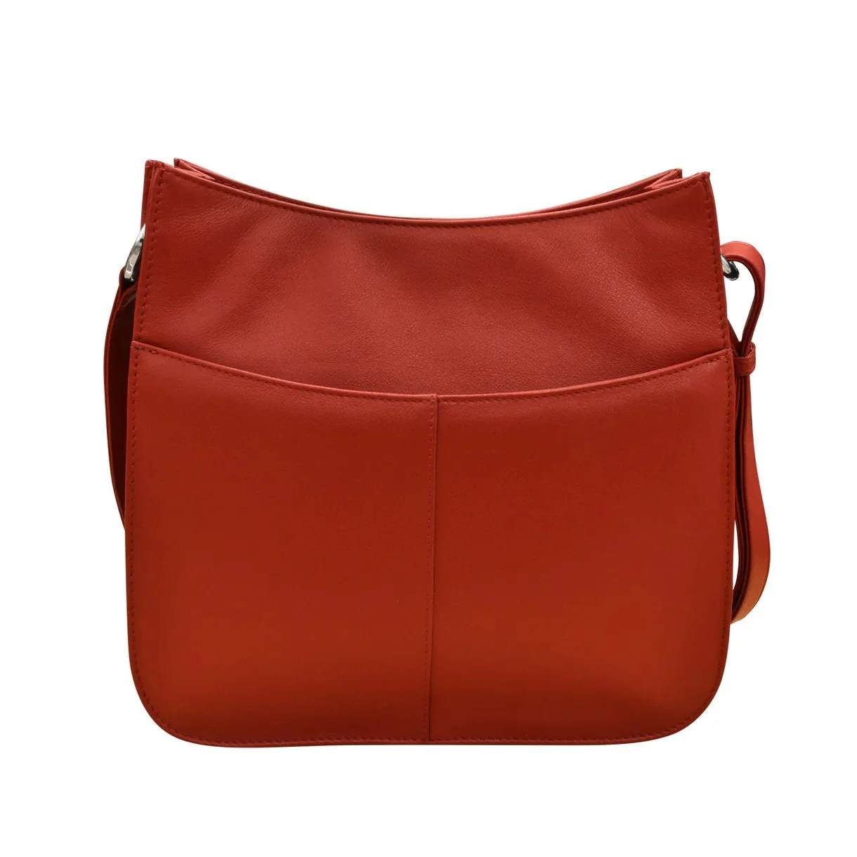 red leather feed bag handbag