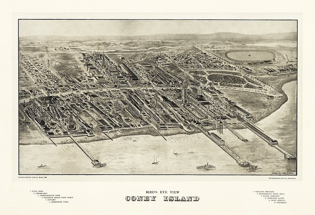 1906 Coney Island Antique New York Map