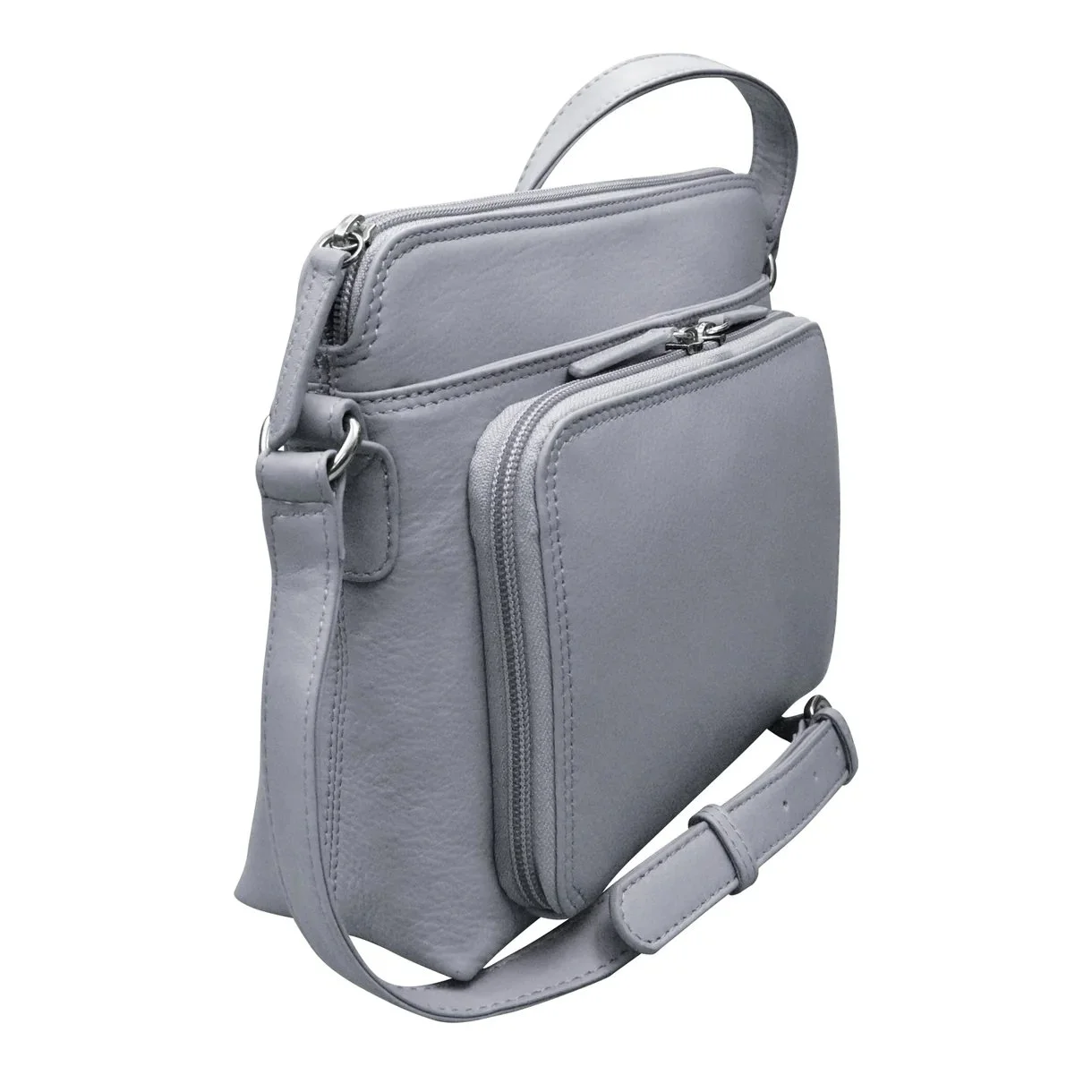 cool grey leather crossbody organizer handbag