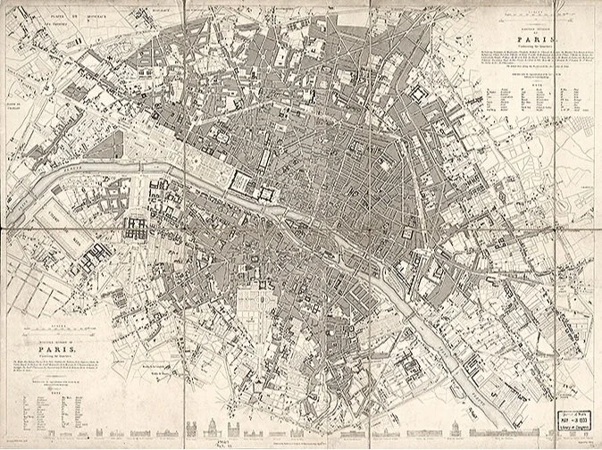 Antique  1834 Paris  Map Print