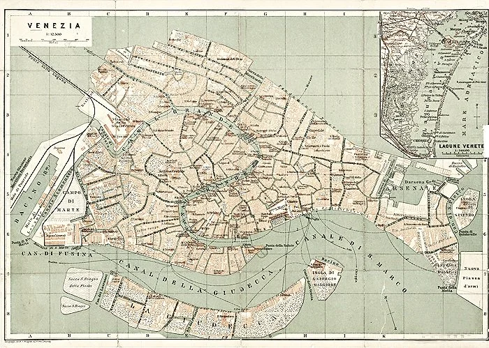 1886 Venice Italy Antique Map
