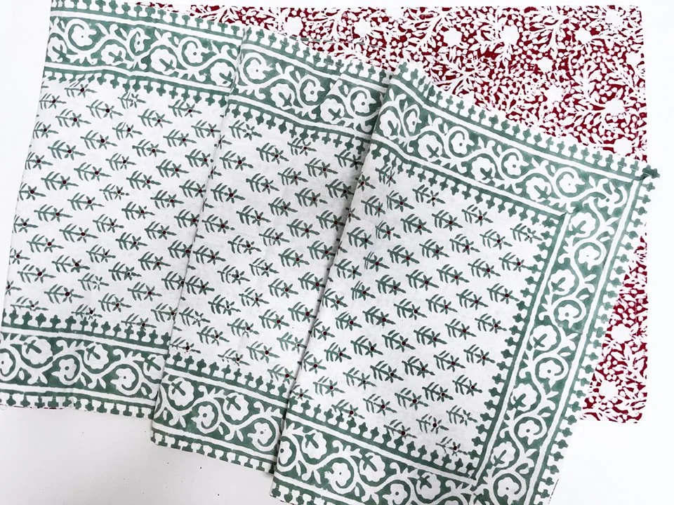 Winterberry holiday tree hand block printed table runners