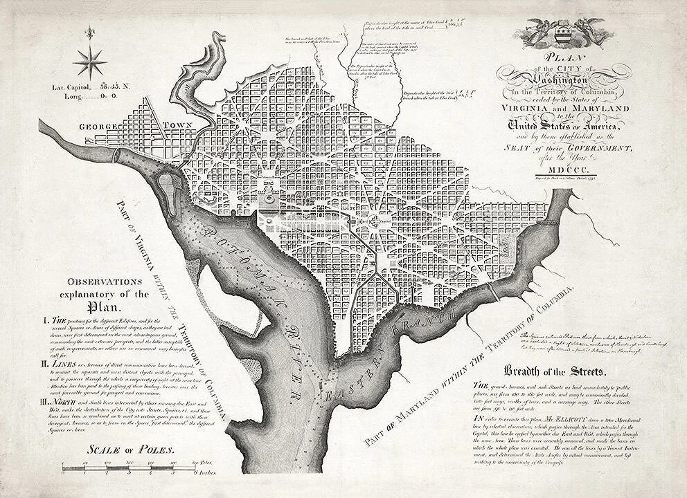 1800 Potomac Washington DC Antique Map