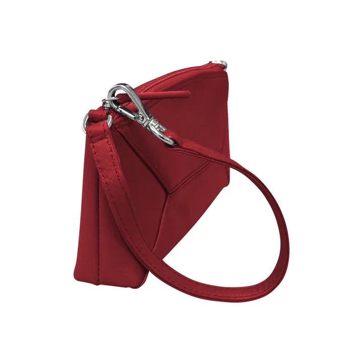 red leather wristlet