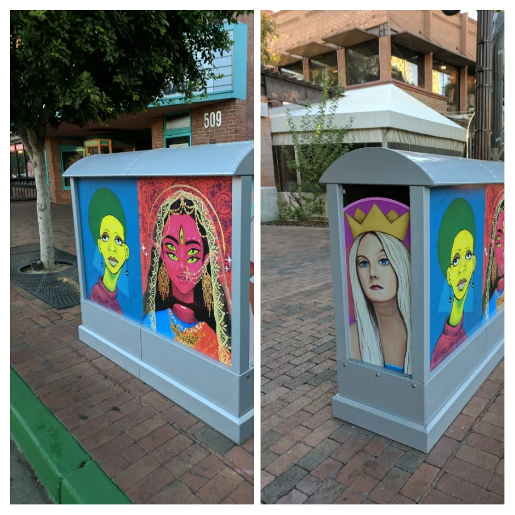 Rose Johnson Painting on Mill Ave newstand