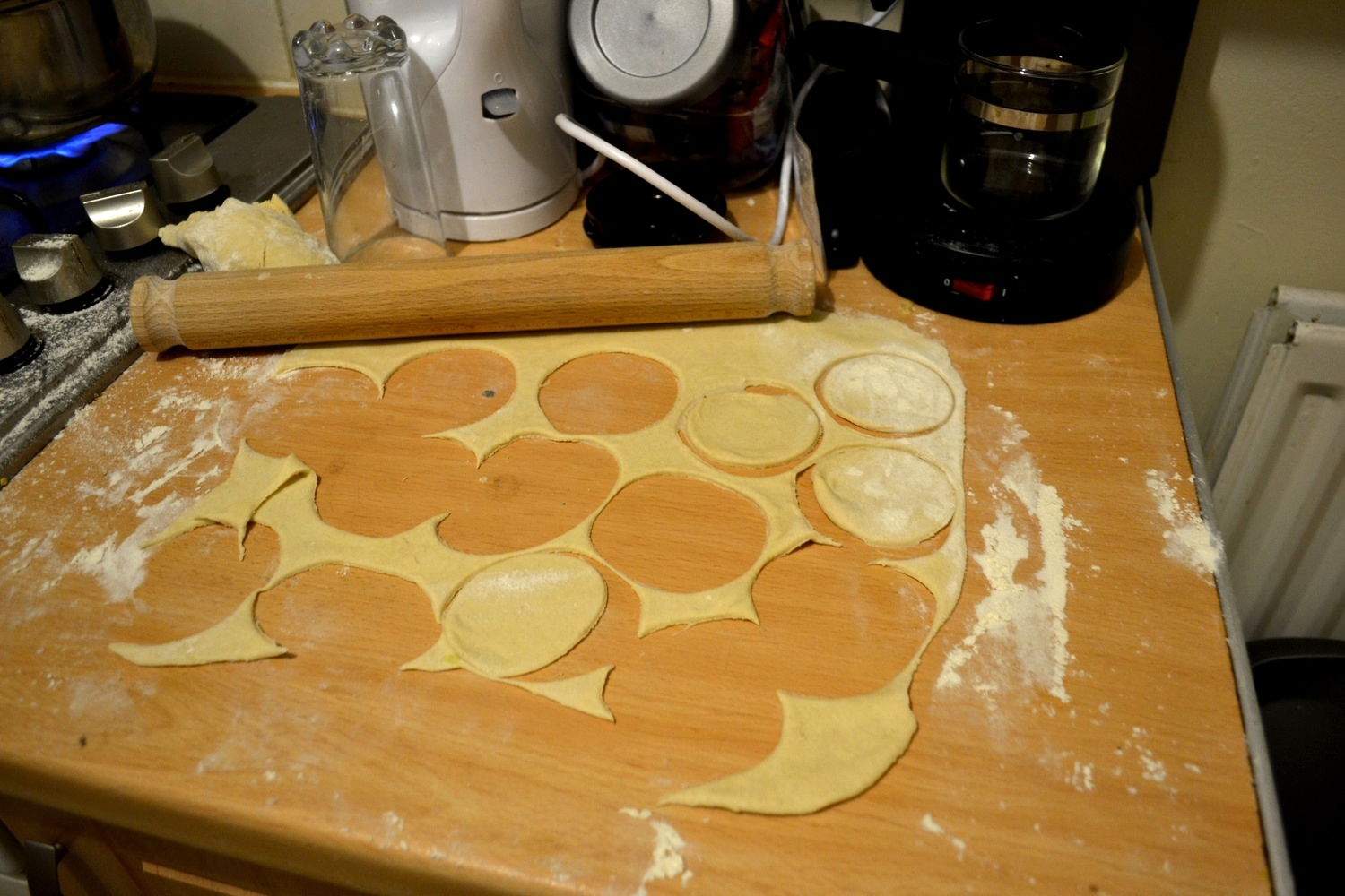 Dumpling dough cut with a glass