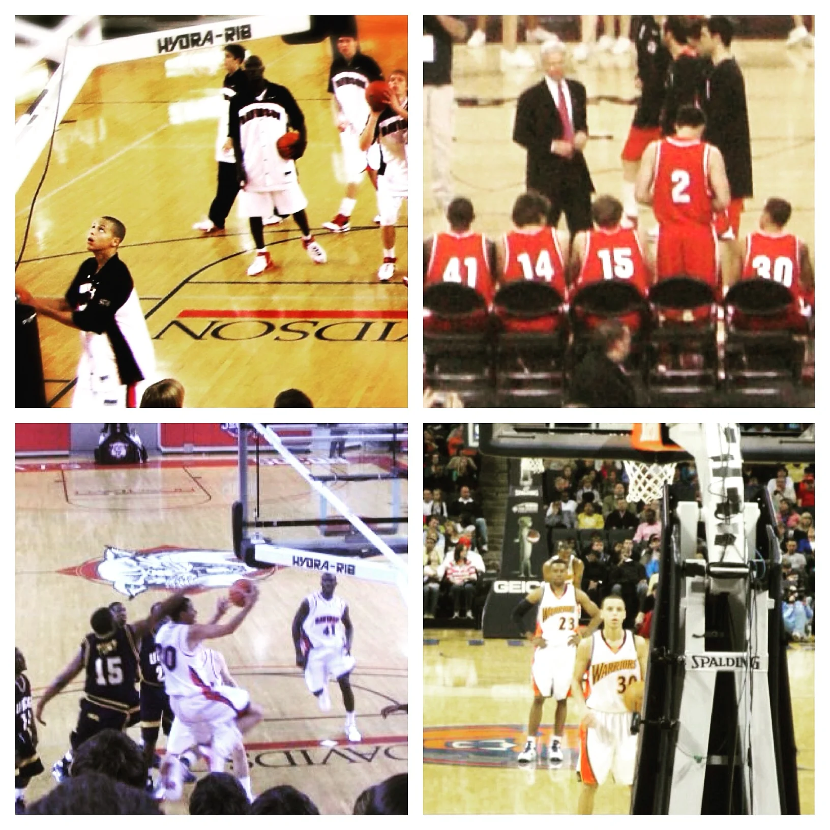 Top left: December 2006 vs. Elon; top right: March 2008 Elite Eight vs. Kansas; bottom left: February 2009 vs. UNCG; bottom right: March 2010 at his first NBA game in Charlotte.