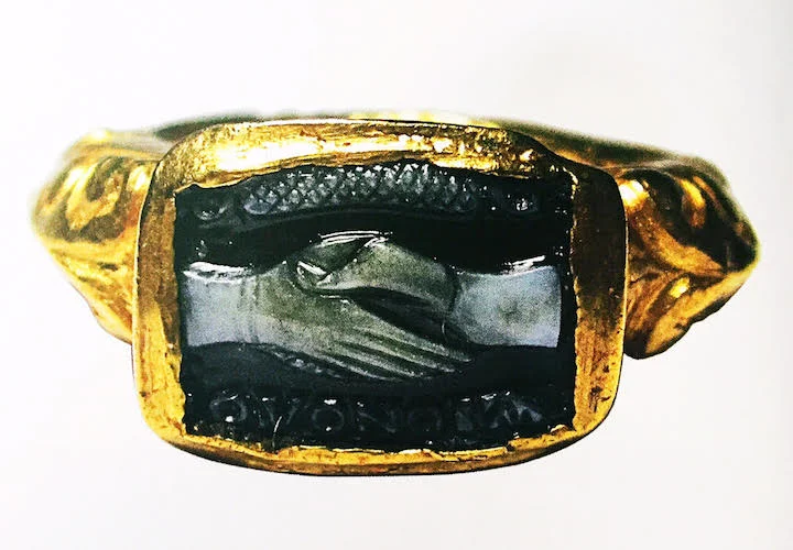 Fade Intaglio Ring, OMONOIA (harmony) Gold and carved onyx, 3rd Century, Roman. Source: Unknown