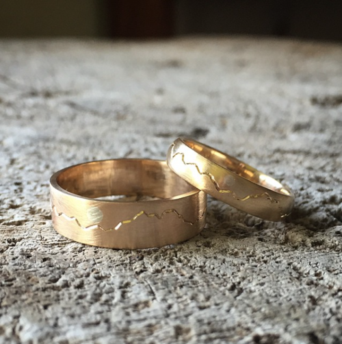 olympic mountain and moon wedding bands yellow gold