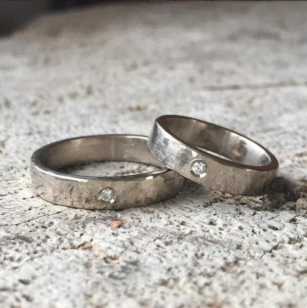 handmade-palladium white gold flush set diamond wedding rings