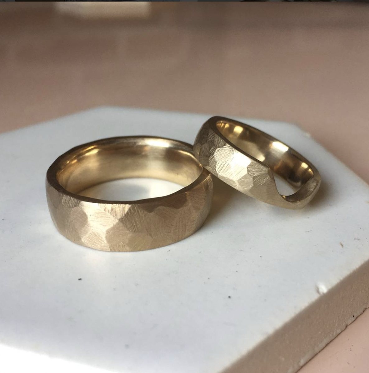 faceted yellow gold wedding bands