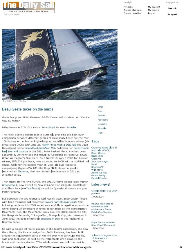 The Daily Sail Dec 2013 - Beau Geste Botin 80