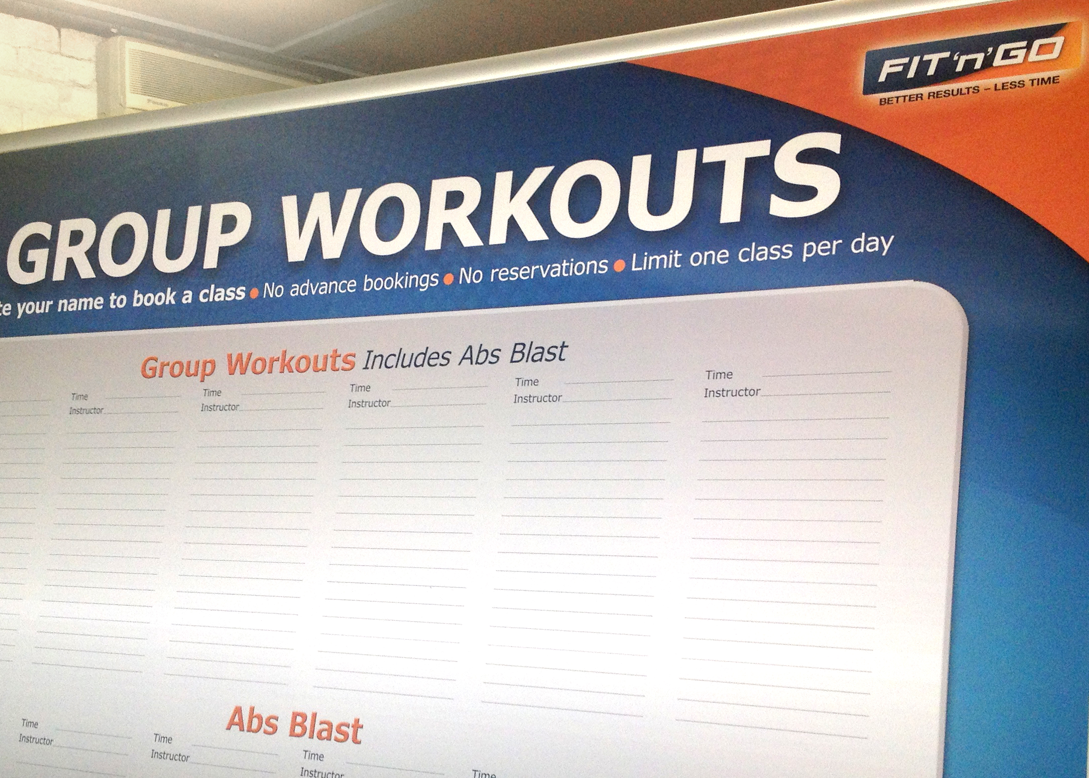 Fit'N'Go Class Sign-Up Board