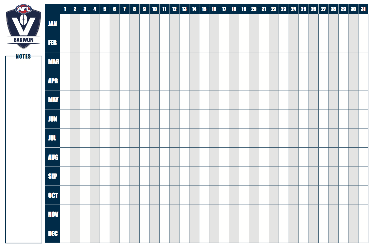 AFL Clubhouse Yearly Planer