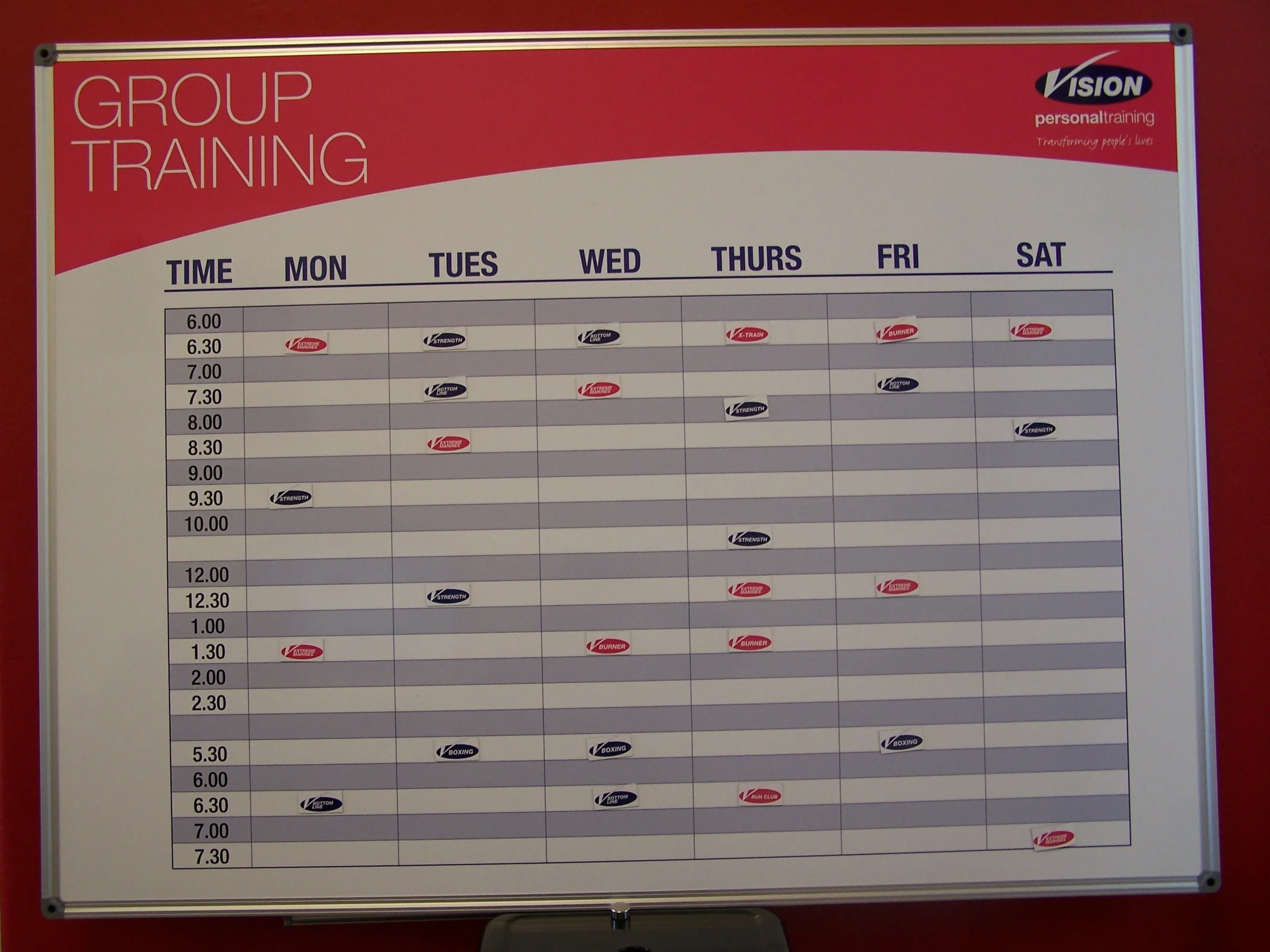Vision Personal training - Group Training Timetable