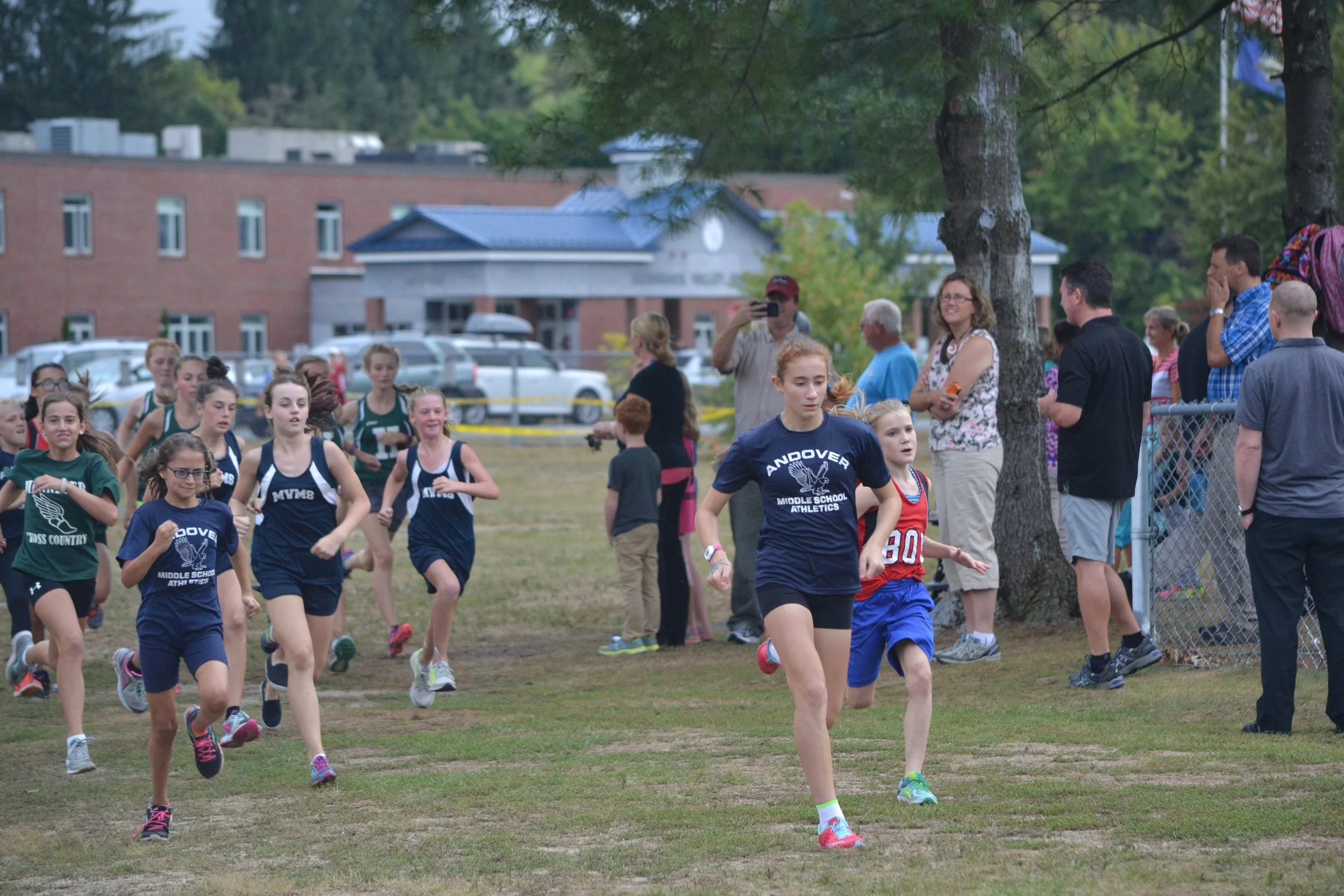 Future teammates Sophia R. and Sophia R. lead their Andover and MV teams in the girls race.