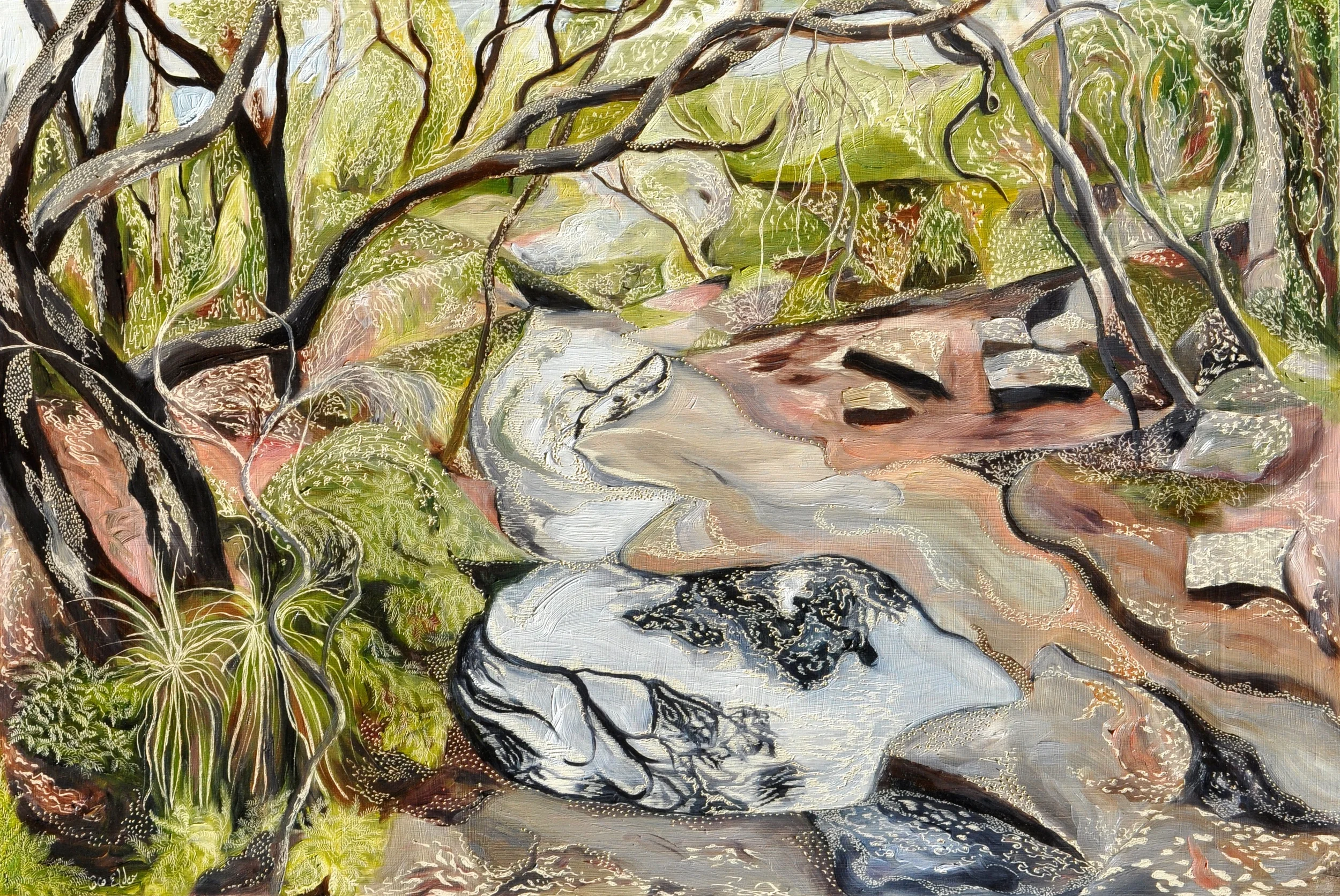 Salvation Creek - El Nino Medium: Oil on board carved  Dimensions: 60 x 90 cm  SOLD