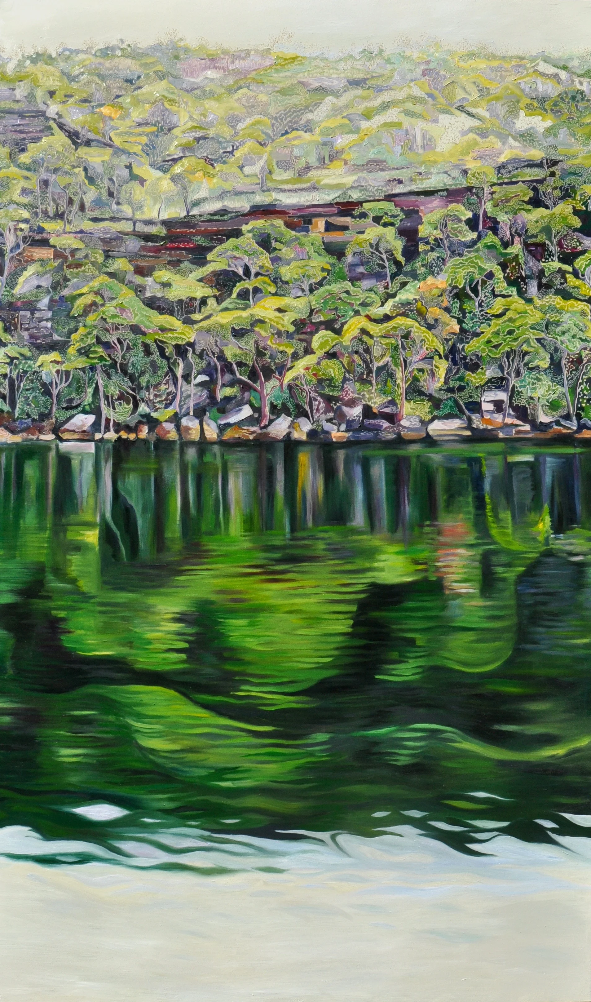 Lurid Waters - Illawong Bay Medium: Oil on board carved  Dimensions: 200 x 120 cm  SOLD