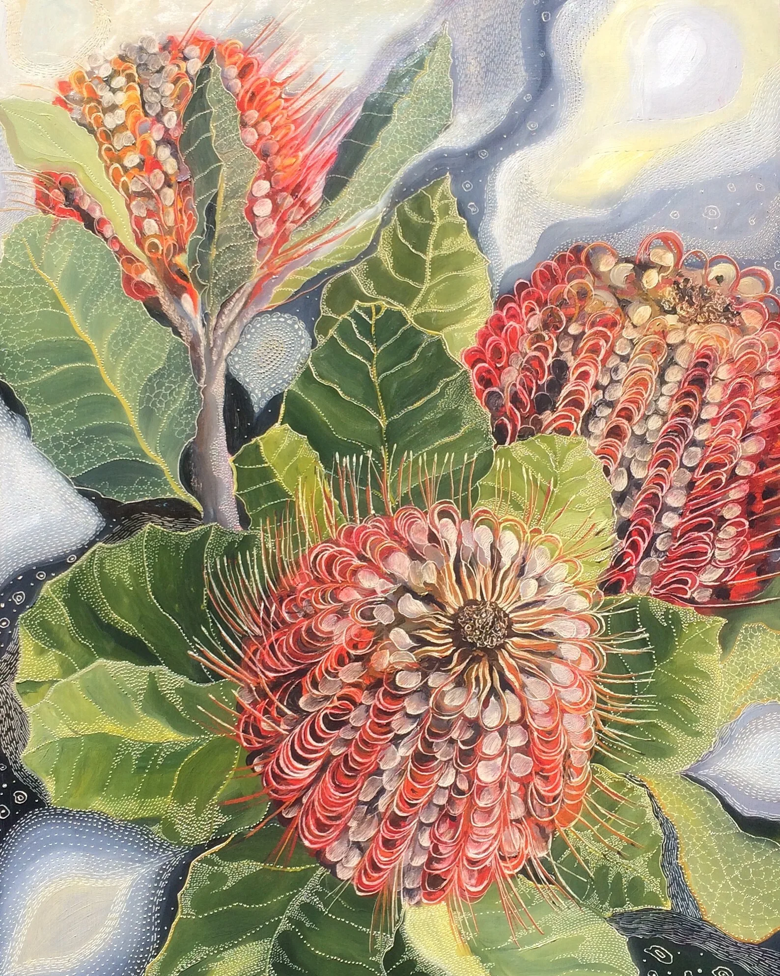 Coccineas Medium: Oil on board carved  Dimensions: 90 x 60 cm  SOLD
