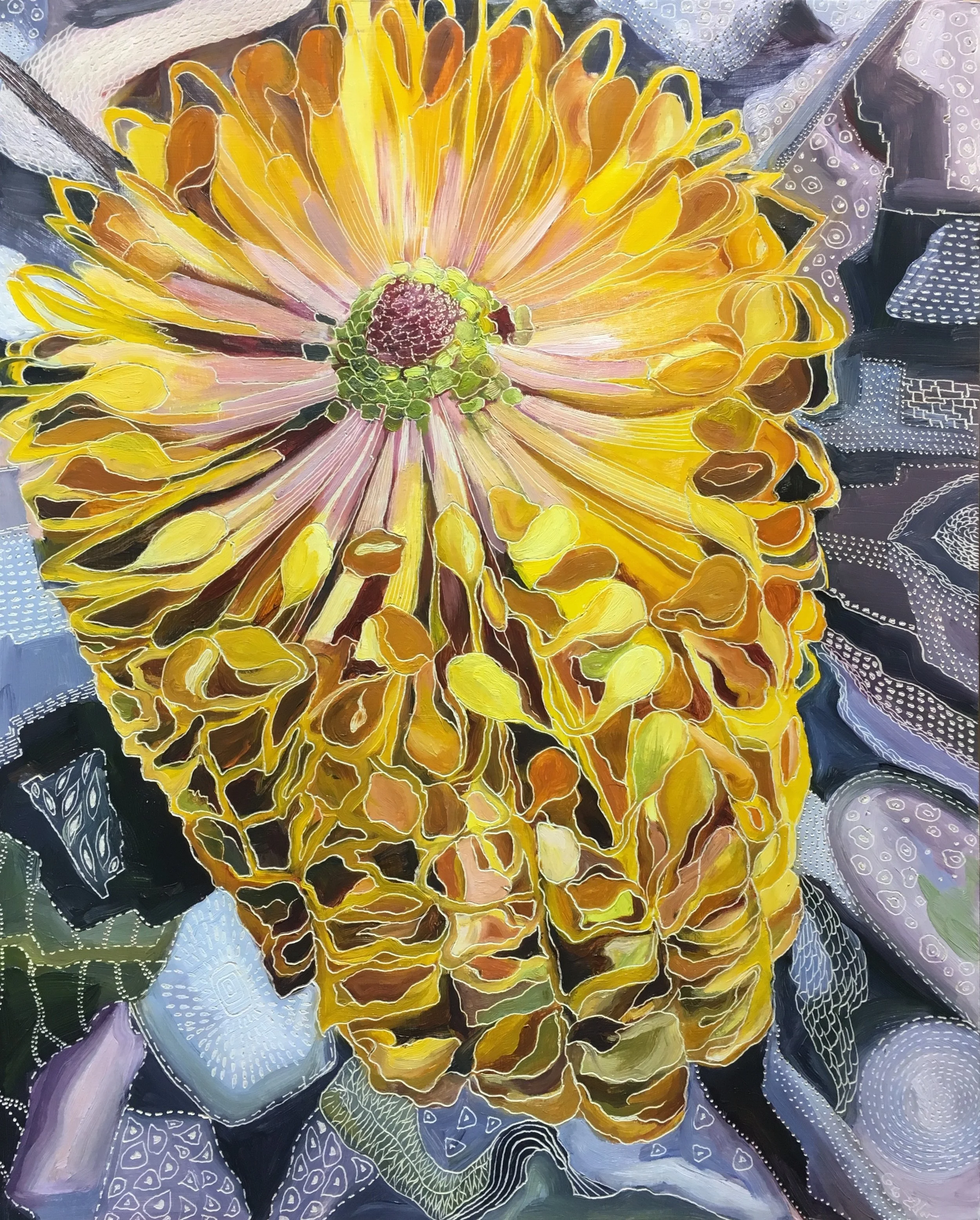 Title: Bursting Banksia Medium: oil on board carved Dimensions: 51 x 41 cm
