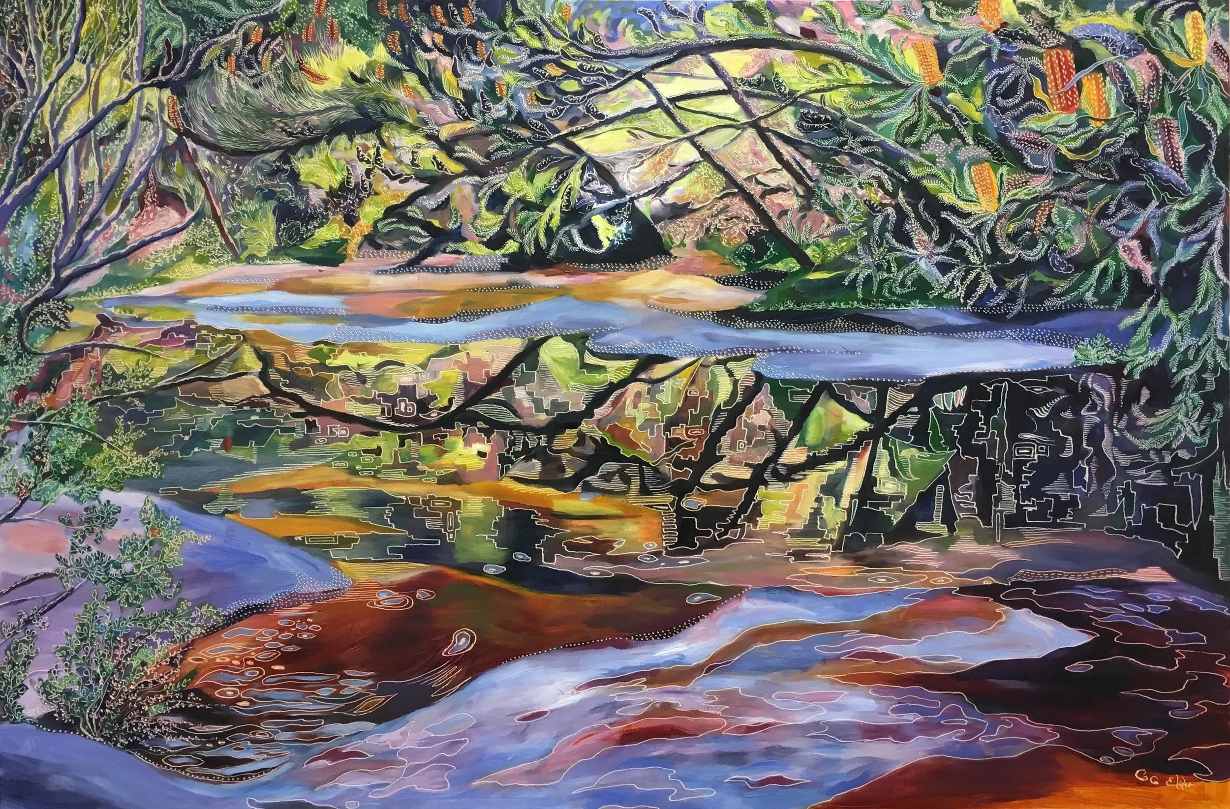Reflections of Ericifolia – America Bay Oil on board carved 60cm x 90cm