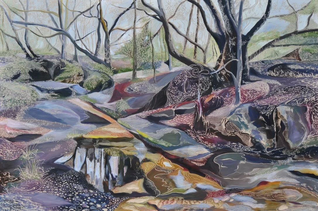 Title: Salvation Creek in the Wet Medium: oil on board carved Dimensions: 60 x 90 cm SOLD