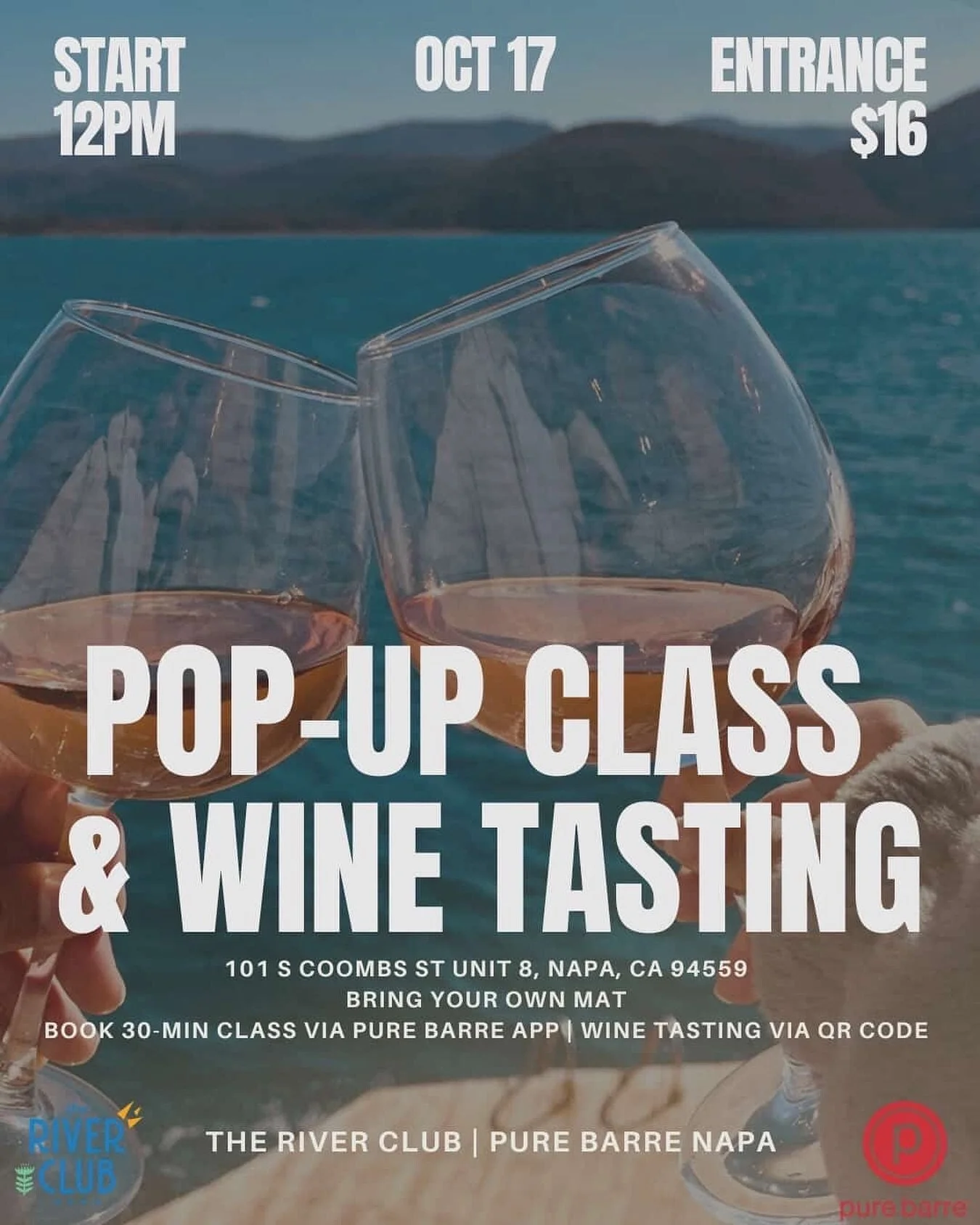 If you know us, you know, we love a good Collab! Join us this Friday for a special pop-up class with @purebarrenapa followed by a wine tasting or quick glass! Call a friend or make new ones here. Email napa@purebarre.com or check out the link in bio 