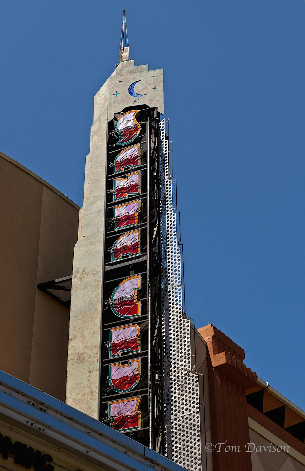 Tom says this may be his new all-time favorite neon signs. It has stained glass for the lettering with neon in of the glass. Tom had hoped to make it back to see the neon lit up, but it was out of the way on his return. Saved for another trip.