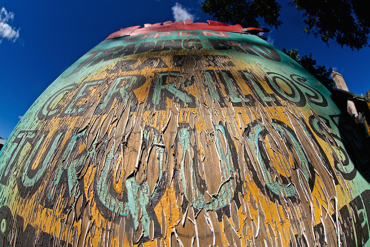A fisheye view of an old flat sign!