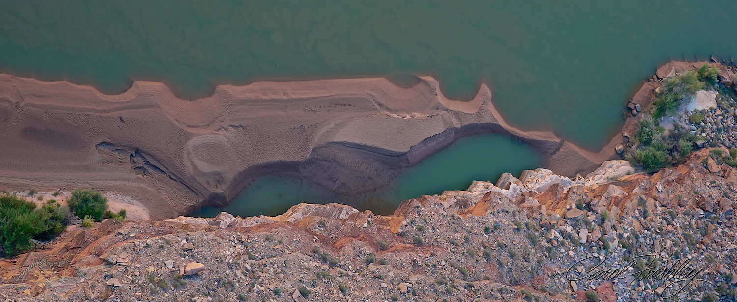 Sand bar in Colorado River looking down from Navajo Bridge.