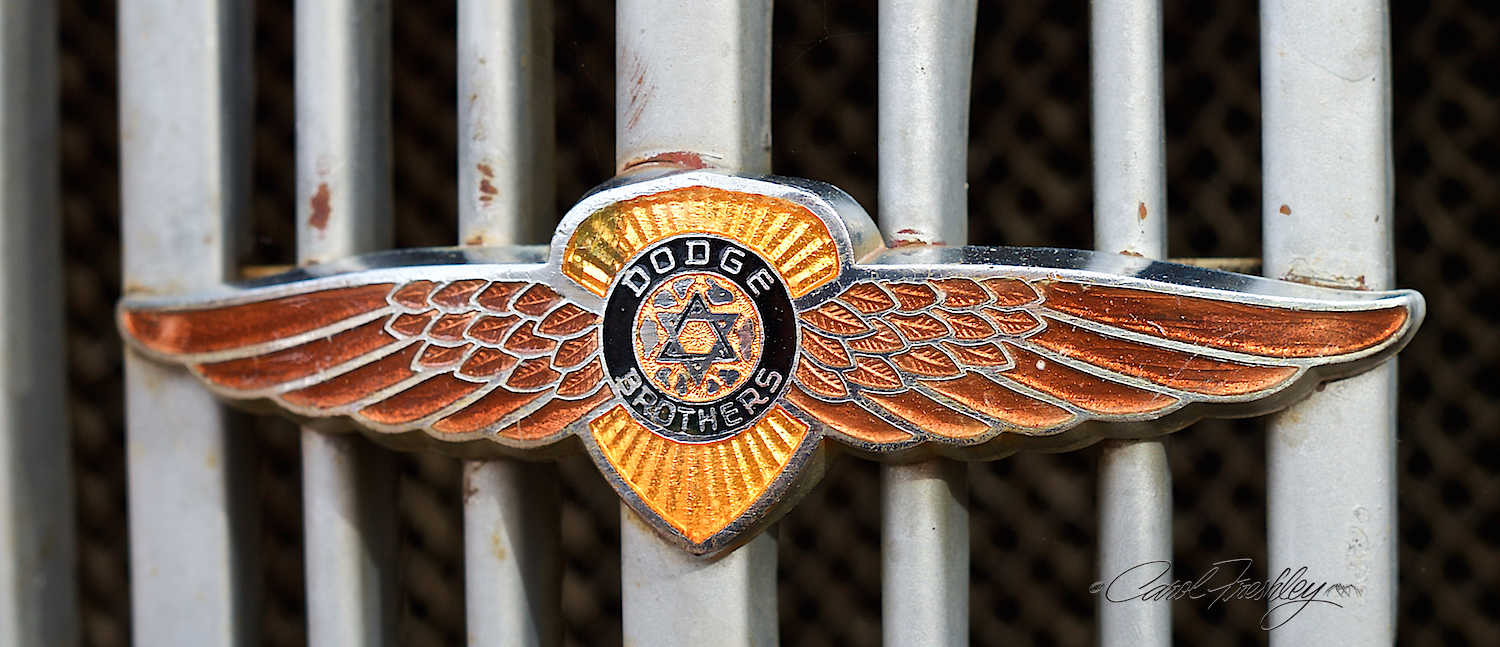 Rare radiator emblem showing the Star of David and the Dodge Brothers on a '36 pickup.