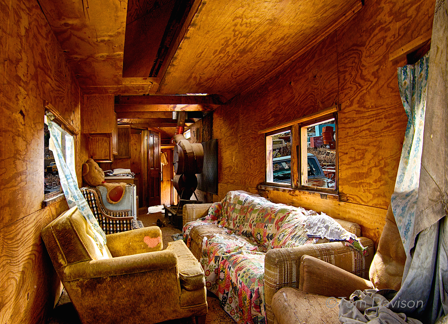 Inside the motor home. Wood paneling!