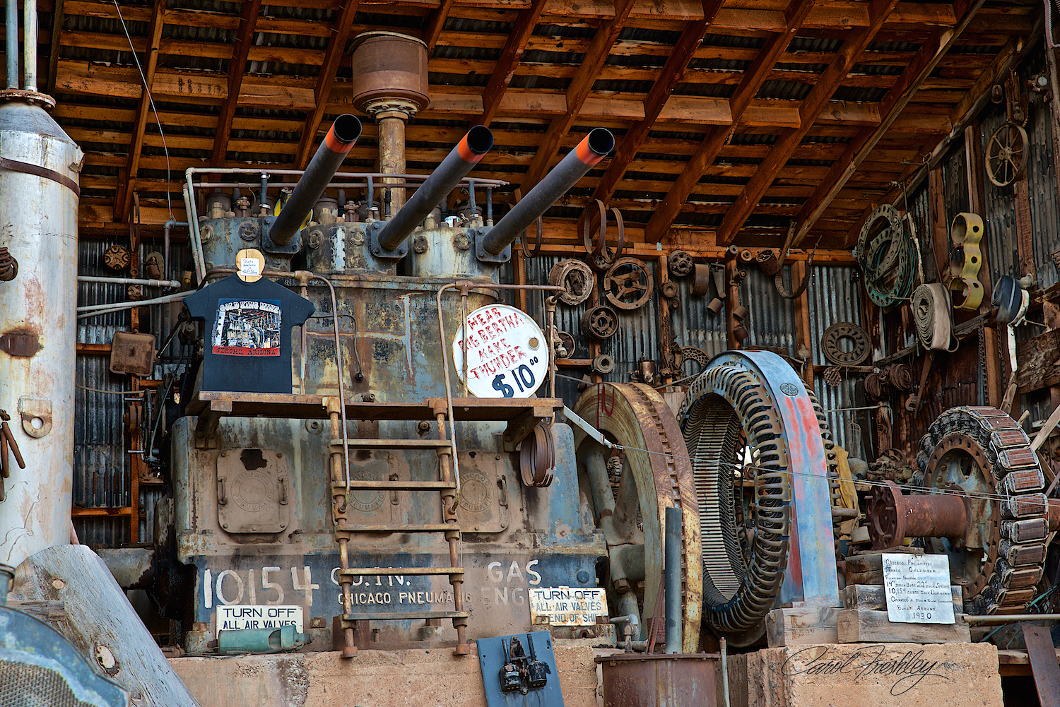 This is Big Bertha. When it is too cold Don can't get it to start. But, if you are ever there when it is warm enough . . . pay the $10 because this lady can really put out powerful canon shot sound. Scared me even though I knew it was coming. Big Bertha is a diesel powered generator.