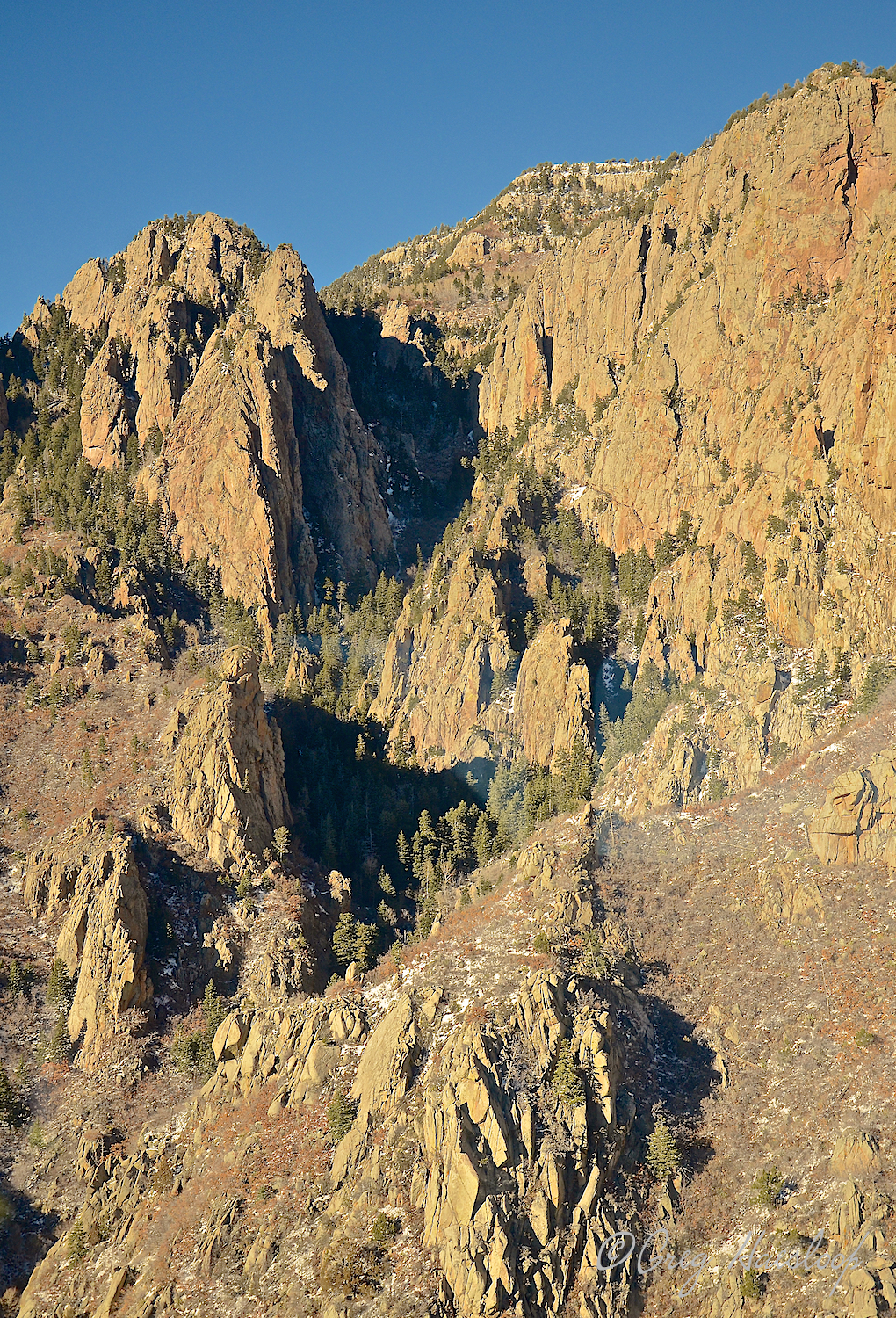 Along the trip you look down on jagged rocks and today, a special treat . . . SNOW!