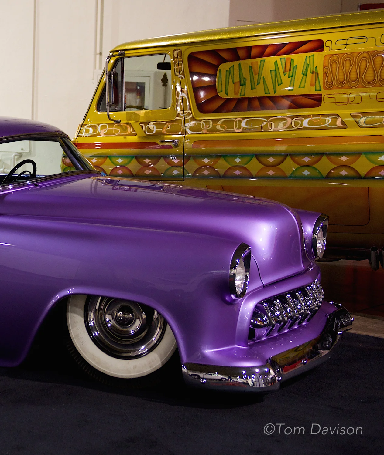 1954 Chevy with custom van in the background.