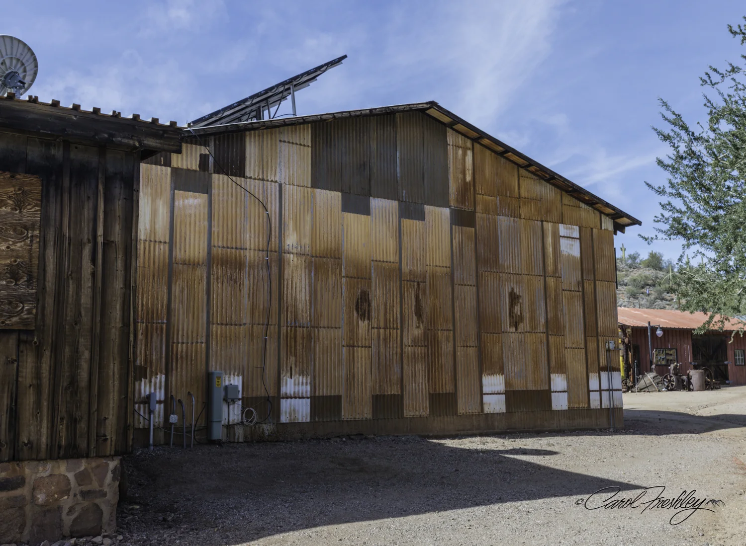I love rusted walls. There is another favorite one in Jerome. As I hurried around, I failed to notice the solar panel and satellite dish on top!! Seeing more of what was there is the best part about a trip such as this one.