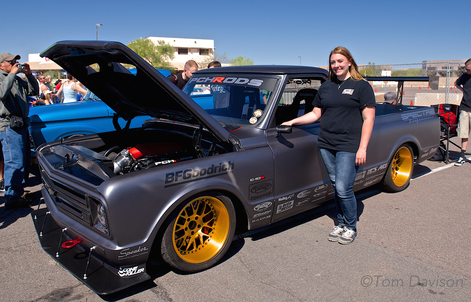 The Goodguys show features a small racetrack and the vehicles in competition vie for the fastest time around the track rather than race each other. Brandy is well known on the circuit, with quicker times than the guys in Cobras!