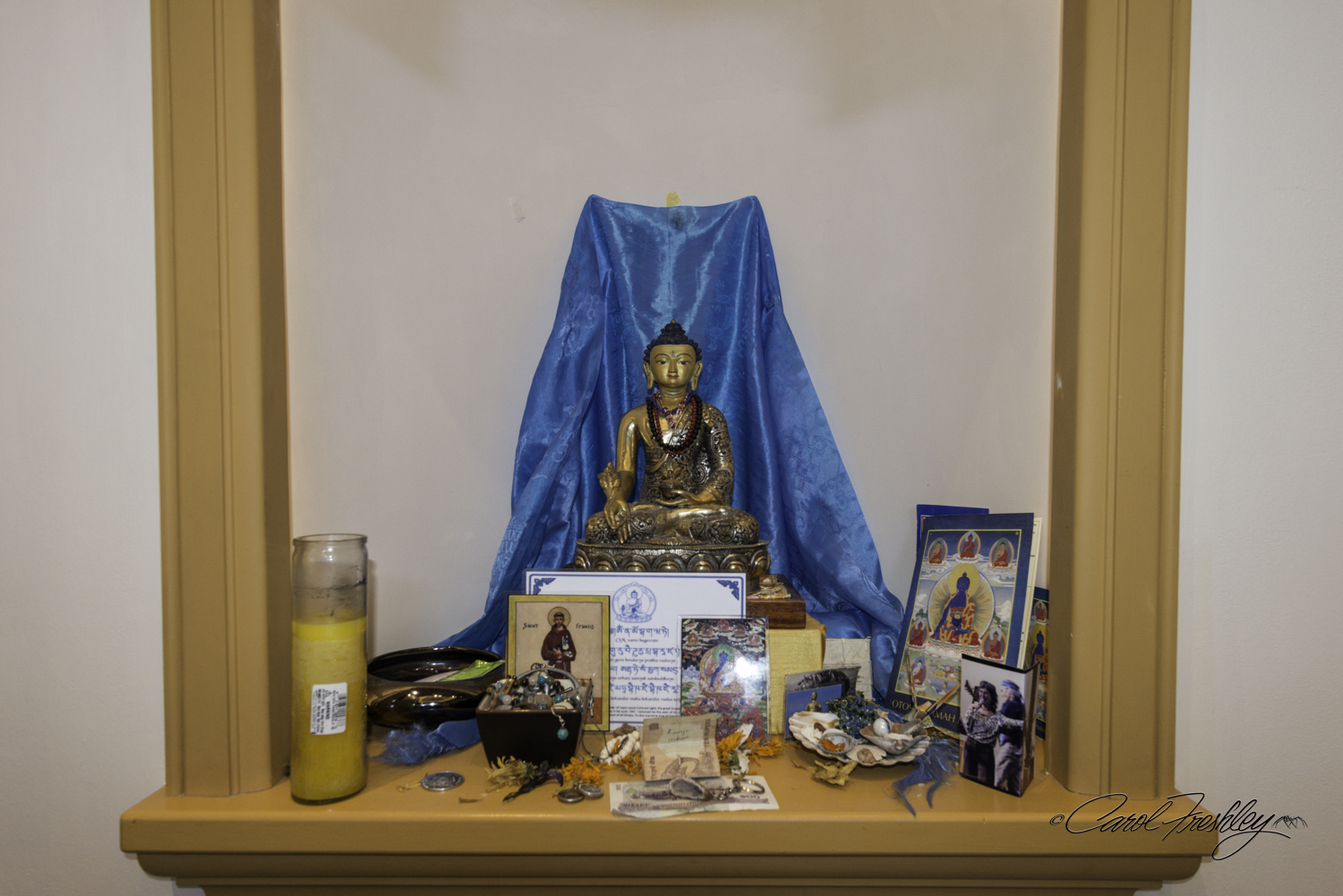 If you look closely, there is a card with the image of St. Francis on it.