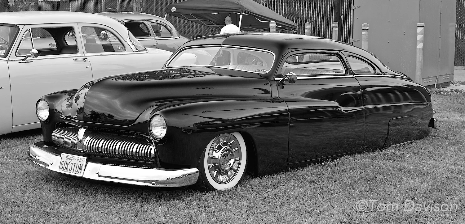 This is 'the' classic leadsled, a much lowered and chopped 1950 Mercury. Kinda sexy in my opinion!!