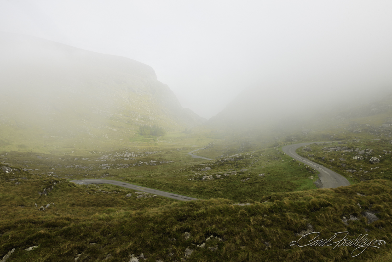 We were at the north end of the Gap of Dunloe. Mother Nature has a way of playing with your mind. Lovely Irish fog in the Gap. That was OK. We would go back.