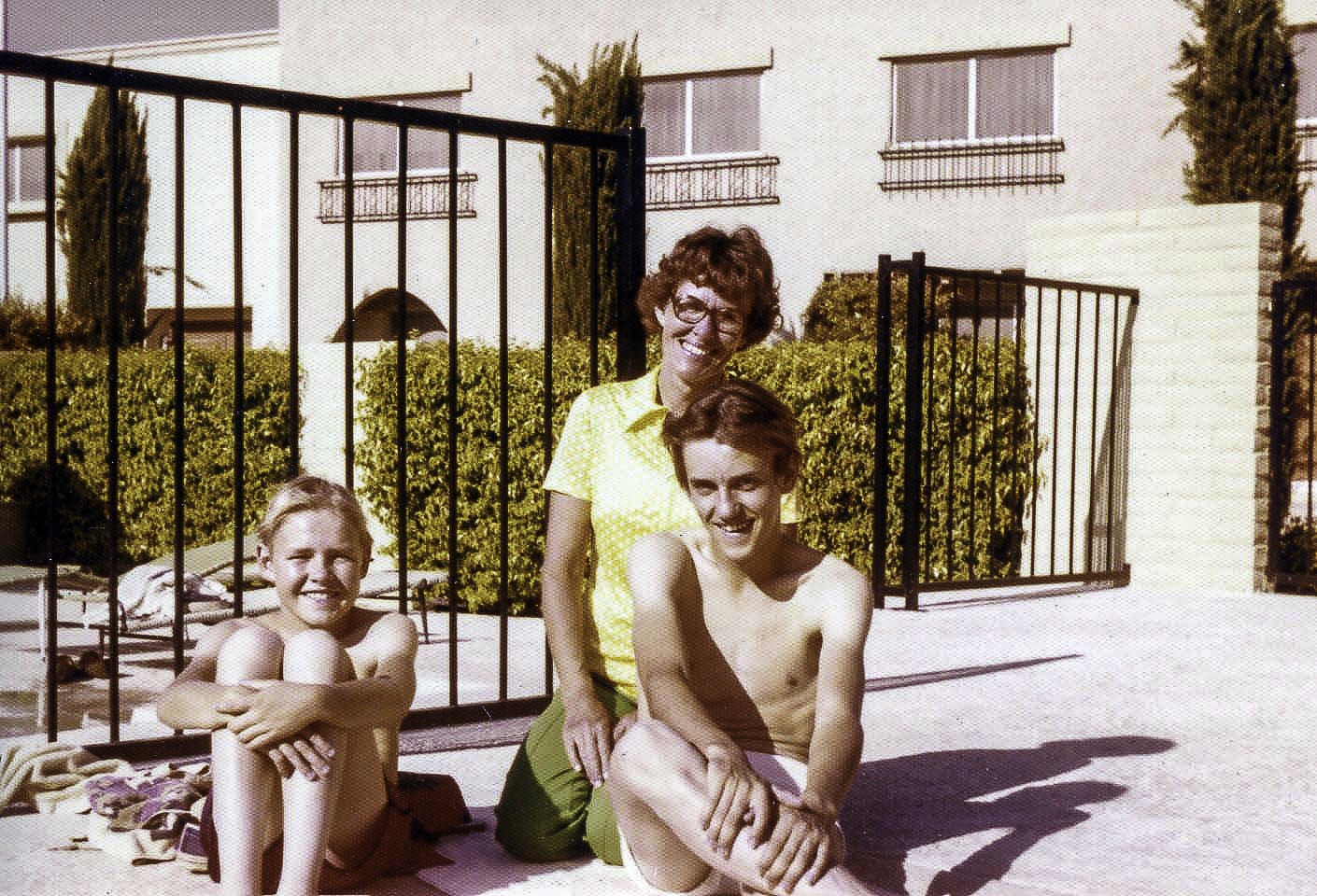Mom with Joe and Larry on vacation.