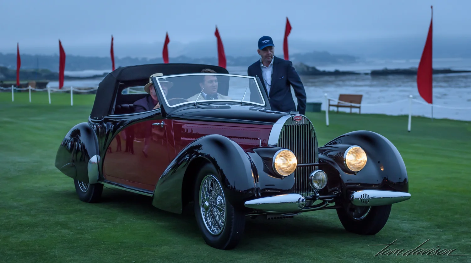An arriving Bugatti.